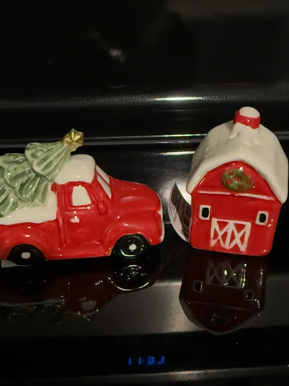 Christmas Red Truck Salt & Barn Pepper Mini Shaker Set Farmhouse Holiday Decor